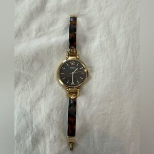 Fossil Women's Gold and Brown Tortoise Shell Watch EUC C000